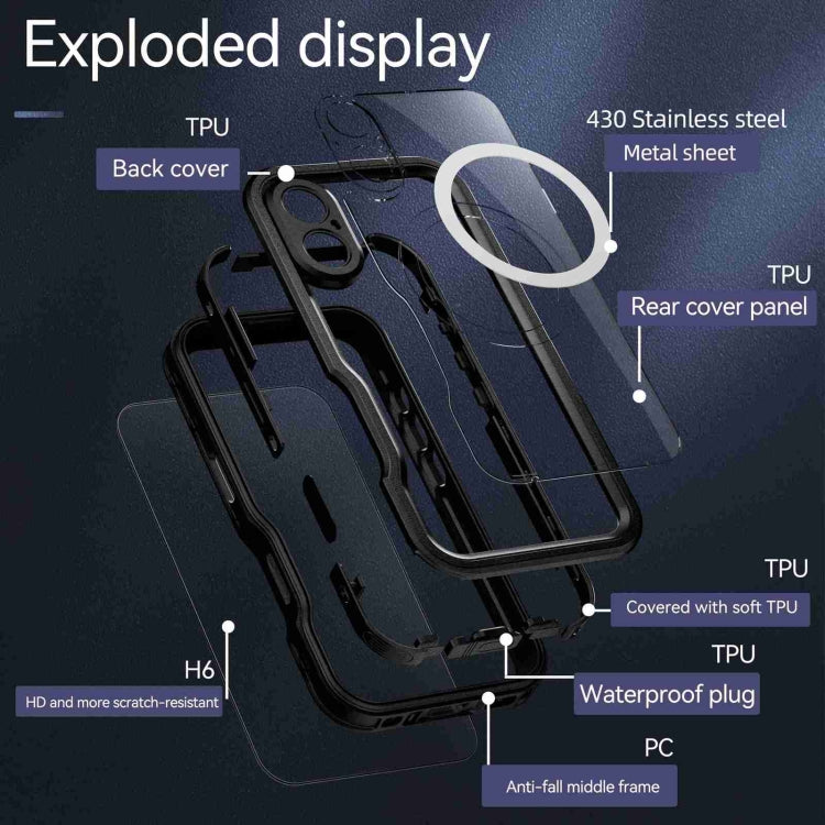 For iPhone 16 RedPepper IP68 Waterproof Triple-proof MagSafe Phone Case(Black) - free shipping - PMC Jewellery - Order now!