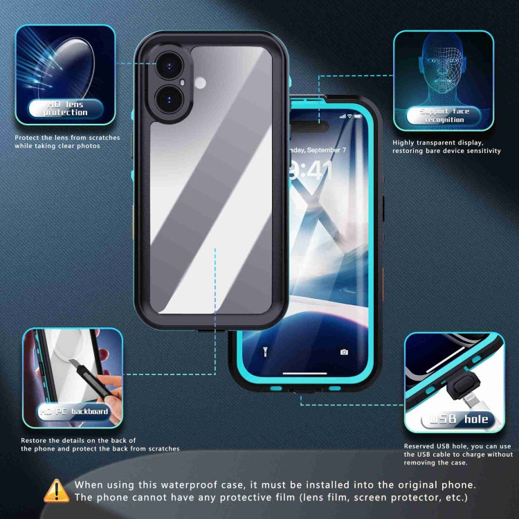 For iPhone 16 RedPepper Transparent Dot IP68 Waterproof Triple-proof Phone Case(Black Blue) - iPhone 16 Cases by RedPepper | Online Shopping South Africa | PMC Jewellery | Buy Now Pay Later Mobicred