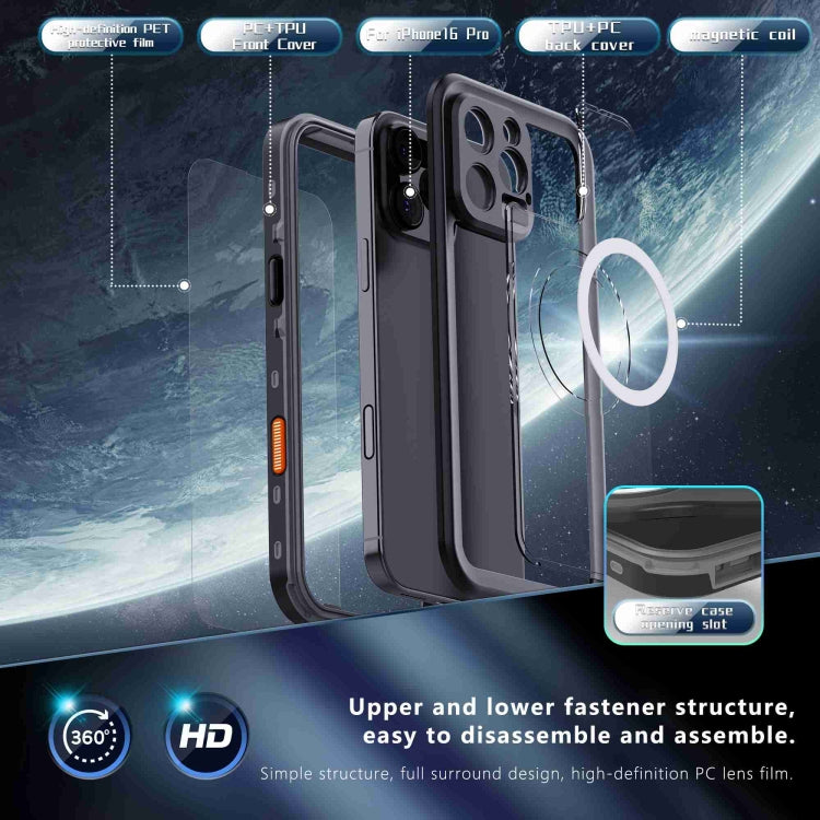 For iPhone 16 Pro Max RedPepper Transparent Dot IP68 Waterproof Triple-proof MagSafe Phone Case(Black Dark Grey) - iPhone 16 Pro Max Cases by RedPepper | Online Shopping South Africa | PMC Jewellery | Buy Now Pay Later Mobicred