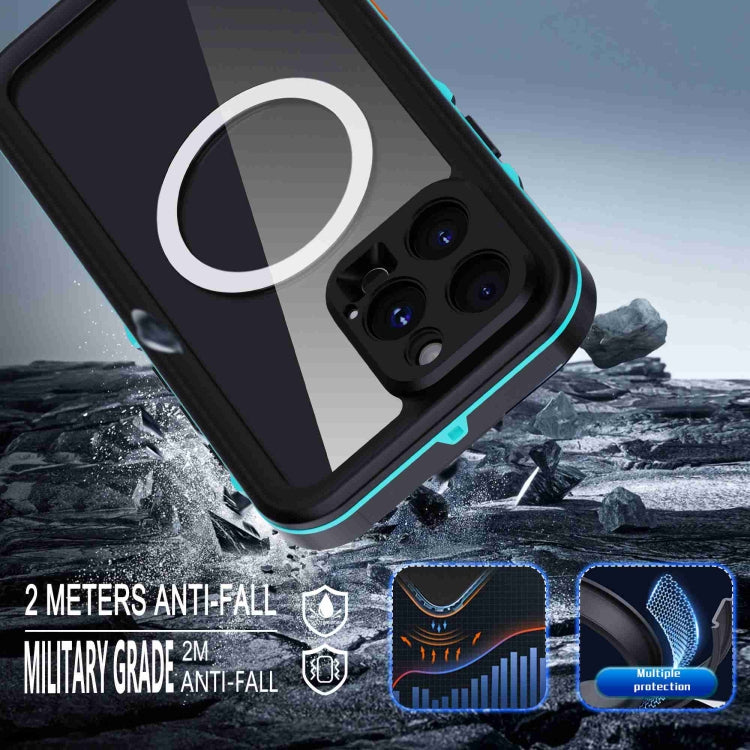 For iPhone 16 Pro RedPepper Transparent Dot IP68 Waterproof Triple-proof MagSafe Phone Case(Black Blue) - free shipping - PMC Jewellery - Order now!