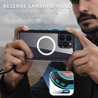 For iPhone 16 Pro RedPepper Transparent Dot IP68 Waterproof Triple-proof MagSafe Phone Case(Black Blue) - iPhone 16 Plus Cases by RedPepper | Online Shopping South Africa | PMC Jewellery | Buy Now Pay Later Mobicred