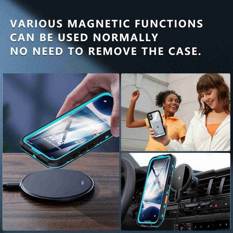 For iPhone 16 Plus RedPepper Transparent Dot IP68 Waterproof Triple-proof MagSafe Phone Case(Black Blue) - free shipping - PMC Jewellery - Order now!