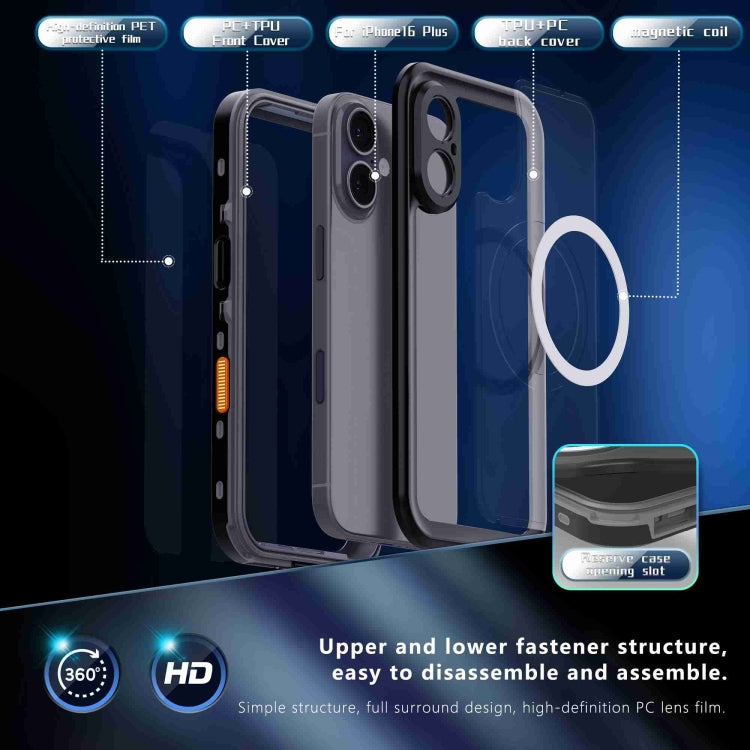 For iPhone 16 Plus RedPepper Transparent Dot IP68 Waterproof Triple-proof MagSafe Phone Case(Black Dark Grey) - iPhone 16 Plus Cases by RedPepper | Online Shopping South Africa | PMC Jewellery | Buy Now Pay Later Mobicred