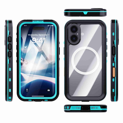 For iPhone 16 RedPepper Transparent Dot IP68 Waterproof Triple-proof MagSafe Phone Case(Black Blue) - iPhone 16 Cases by RedPepper | Online Shopping South Africa | PMC Jewellery | Buy Now Pay Later Mobicred