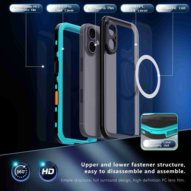 For iPhone 16 RedPepper Transparent Dot IP68 Waterproof Triple-proof MagSafe Phone Case(Black Blue) - iPhone 16 Cases by RedPepper | Online Shopping South Africa | PMC Jewellery | Buy Now Pay Later Mobicred