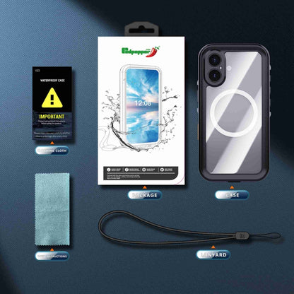 For iPhone 16 RedPepper Transparent Dot IP68 Waterproof Triple-proof MagSafe Phone Case(Black Dark Grey) - iPhone 16 Cases by RedPepper | Online Shopping South Africa | PMC Jewellery | Buy Now Pay Later Mobicred