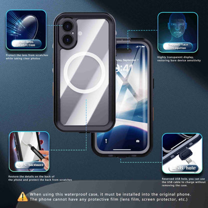 For iPhone 16 RedPepper Transparent Dot IP68 Waterproof Triple-proof MagSafe Phone Case(Black Dark Grey) - iPhone 16 Cases by RedPepper | Online Shopping South Africa | PMC Jewellery | Buy Now Pay Later Mobicred