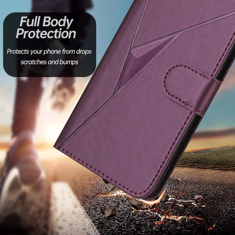 For Samsung Galaxy S25 5G Triangle Pattern Buckle Clasp Leather Phone Case(Dark Purple) - Galaxy S25 5G Cases by PMC Jewellery | Online Shopping South Africa | PMC Jewellery | Buy Now Pay Later Mobicred