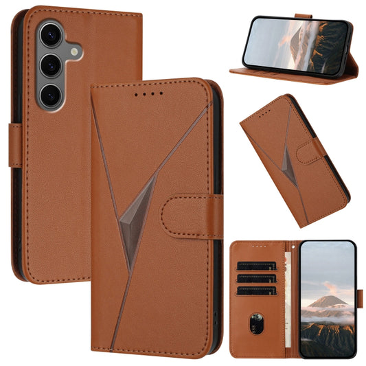 For Samsung Galaxy S25+ 5G Triangle Pattern Buckle Clasp Leather Phone Case(Brown) - Galaxy S25+ 5G Cases by PMC Jewellery | Online Shopping South Africa | PMC Jewellery | Buy Now Pay Later Mobicred