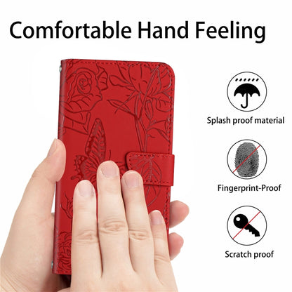 For Samsung Galaxy S25 Ultra 5G Skin Feel Butterfly Embossed Flip Leather Phone Case(Red) - Galaxy S25 Ultra 5G Cases by PMC Jewellery | Online Shopping South Africa | PMC Jewellery | Buy Now Pay Later Mobicred