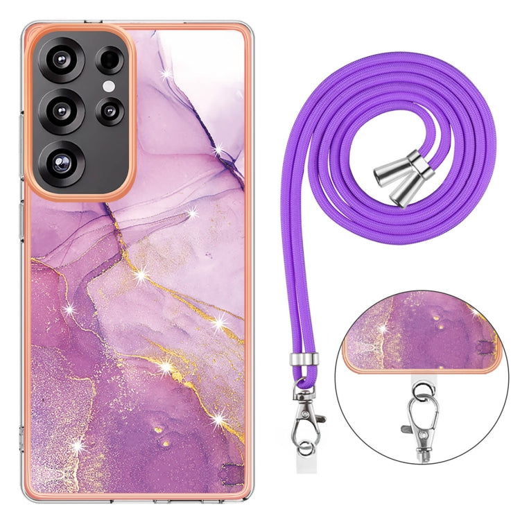 For Samsung Galaxy S25 Ultra 5G Electroplating Marble Dual-side IMD Phone Case with Lanyard(Purple 001) - Galaxy S25 Ultra 5G Cases by PMC Jewellery | Online Shopping South Africa | PMC Jewellery | Buy Now Pay Later Mobicred