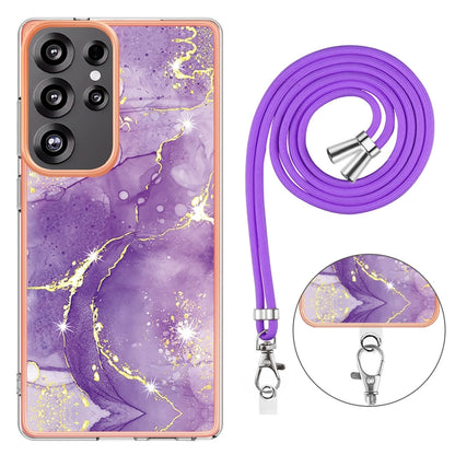 For Samsung Galaxy S25 Ultra 5G Electroplating Marble Dual-side IMD Phone Case with Lanyard(Purple 002) - Galaxy S25 Ultra 5G Cases by PMC Jewellery | Online Shopping South Africa | PMC Jewellery | Buy Now Pay Later Mobicred