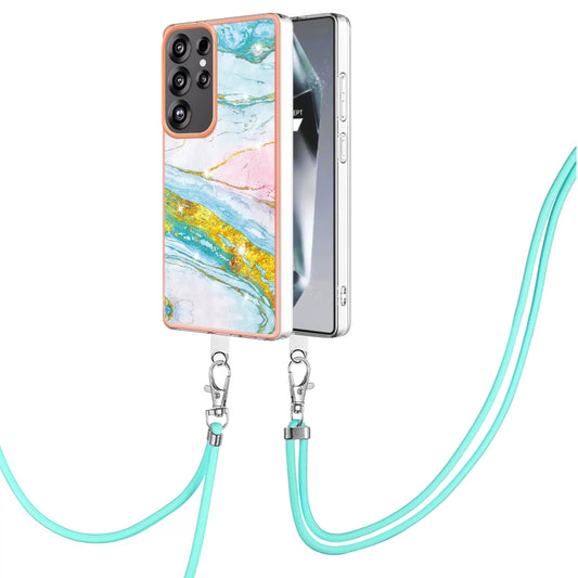 For Samsung Galaxy S25 Ultra 5G Electroplating Marble Dual-side IMD Phone Case with Lanyard(Green 004) - Galaxy S25 Ultra 5G Cases by PMC Jewellery | Online Shopping South Africa | PMC Jewellery | Buy Now Pay Later Mobicred