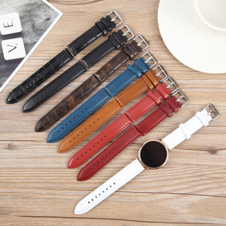 18mm Silver Steel Buckle Genuine Leather Watch Band Wristband(White) - 18mm Bands by PMc TechLife | Online Shopping South Africa | PMc TechLife | Buy Now Pay Later Mobicred