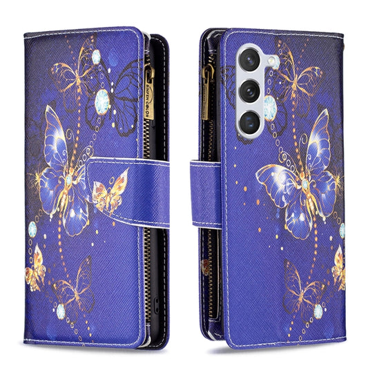 For Samsung Galaxy S25 5G Colored Drawing Pattern Zipper Leather Phone Case(Purple Butterfly) - Galaxy S25 5G Cases by PMC Jewellery | Online Shopping South Africa | PMC Jewellery | Buy Now Pay Later Mobicred