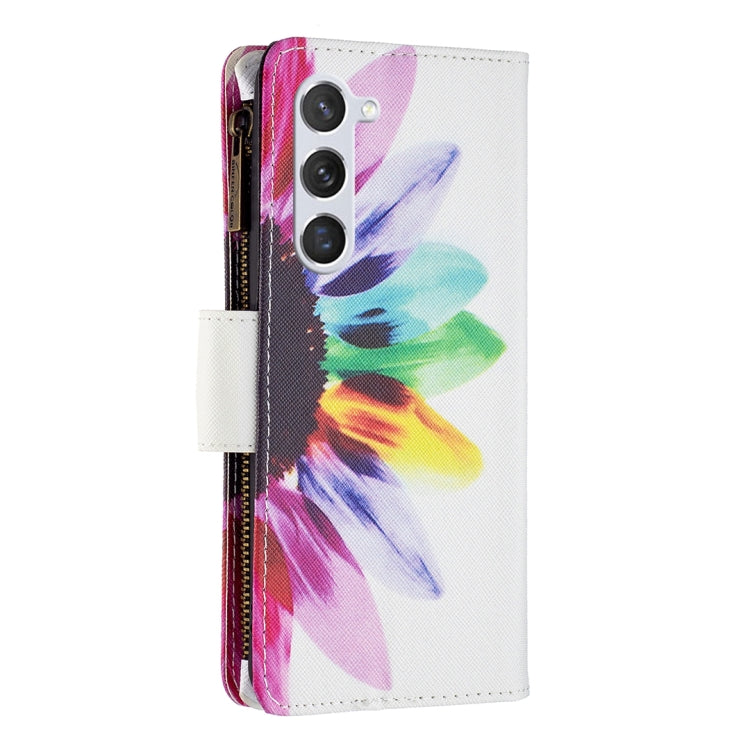 For Samsung Galaxy S25 5G Colored Drawing Pattern Zipper Leather Phone Case(Sun Flower) - Galaxy S25 5G Cases by PMC Jewellery | Online Shopping South Africa | PMC Jewellery | Buy Now Pay Later Mobicred