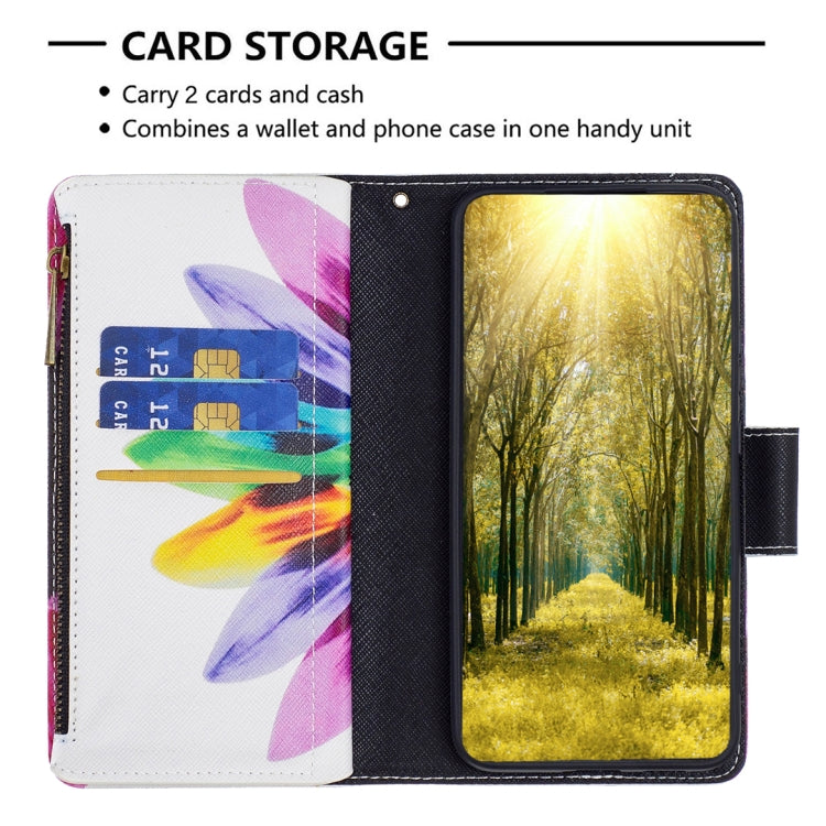 For Samsung Galaxy S25 5G Colored Drawing Pattern Zipper Leather Phone Case(Sun Flower) - Galaxy S25 5G Cases by PMC Jewellery | Online Shopping South Africa | PMC Jewellery | Buy Now Pay Later Mobicred