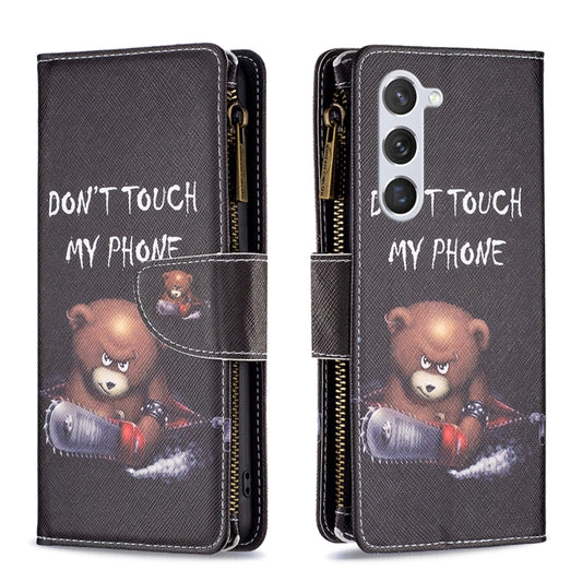 For Samsung Galaxy S25 5G Colored Drawing Pattern Zipper Leather Phone Case(Bear) - Galaxy S25 5G Cases by PMC Jewellery | Online Shopping South Africa | PMC Jewellery | Buy Now Pay Later Mobicred