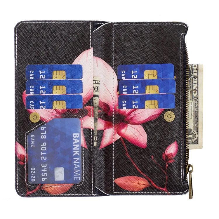 For Samsung Galaxy S25+ 5G Colored Drawing Pattern Zipper Leather Phone Case(Lotus) - Galaxy S25+ 5G Cases by PMC Jewellery | Online Shopping South Africa | PMC Jewellery | Buy Now Pay Later Mobicred