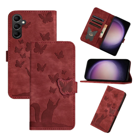 For Samsung Galaxy S25 5G Butterfly Cat Embossing Flip Leather Phone Case(Red) - Galaxy S25 5G Cases by PMC Jewellery | Online Shopping South Africa | PMC Jewellery | Buy Now Pay Later Mobicred