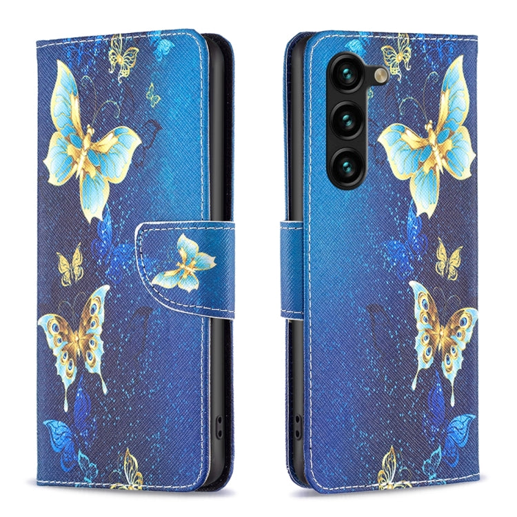 For Samsung Galaxy S25+ 5G Colored Drawing Pattern Leather Phone Case(Gold Butterfly) - Galaxy S25+ 5G Tempered Glass by PMC Jewellery | Online Shopping South Africa | PMC Jewellery | Buy Now Pay Later Mobicred