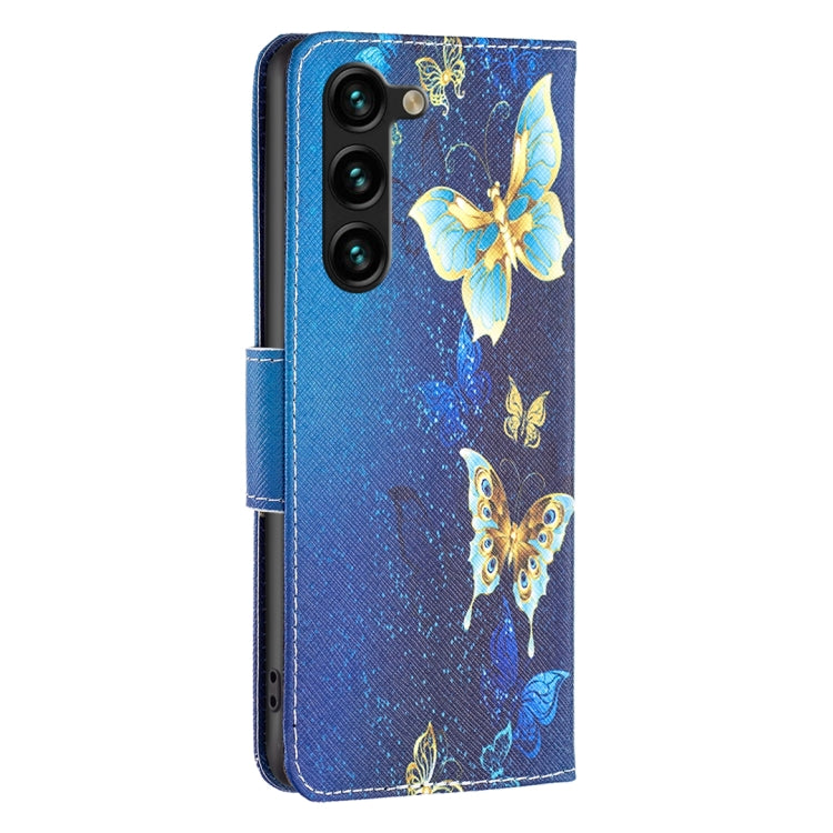 For Samsung Galaxy S25+ 5G Colored Drawing Pattern Leather Phone Case(Gold Butterfly) - Galaxy S25+ 5G Tempered Glass by PMC Jewellery | Online Shopping South Africa | PMC Jewellery | Buy Now Pay Later Mobicred