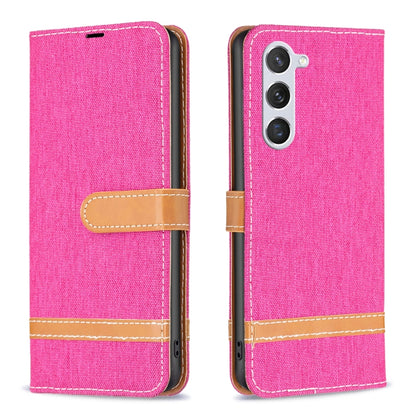 For Samsung Galaxy S25 5G Color Block Denim Texture Leather Phone Case(Rose Red) - Galaxy S25 5G Cases by PMC Jewellery | Online Shopping South Africa | PMC Jewellery | Buy Now Pay Later Mobicred