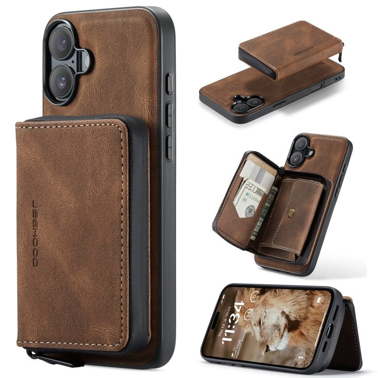 For iPhone 16 Plus JEEHOOD J02 Magnetic Zipper Horizontal Flip Leather Phone Case(Brown) - iPhone 16 Plus Cases by JEEHOOD | Online Shopping South Africa | PMC Jewellery | Buy Now Pay Later Mobicred