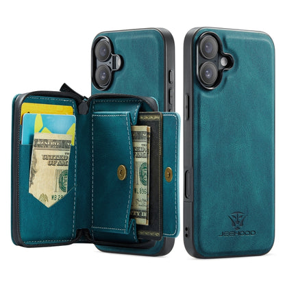 For iPhone 16 JEEHOOD J02 Magnetic Zipper Horizontal Flip Leather Phone Case(Blue) - iPhone 16 Cases by JEEHOOD | Online Shopping South Africa | PMC Jewellery | Buy Now Pay Later Mobicred