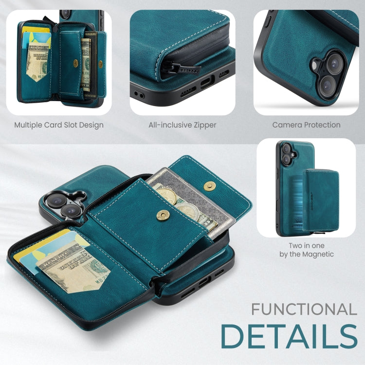 For iPhone 16 JEEHOOD J02 Magnetic Zipper Horizontal Flip Leather Phone Case(Blue) - free shipping - PMC Jewellery - Order now!