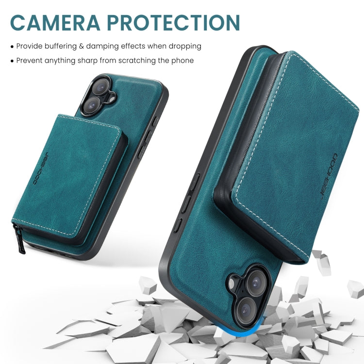 For iPhone 16 JEEHOOD J02 Magnetic Zipper Horizontal Flip Leather Phone Case(Blue) - iPhone 16 Cases by JEEHOOD | Online Shopping South Africa | PMC Jewellery | Buy Now Pay Later Mobicred