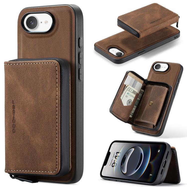 For iPhone 16e JEEHOOD J02 Magnetic Zipper Horizontal Flip Leather Phone Case(Brown) - free shipping - PMc TechLife - Order now!