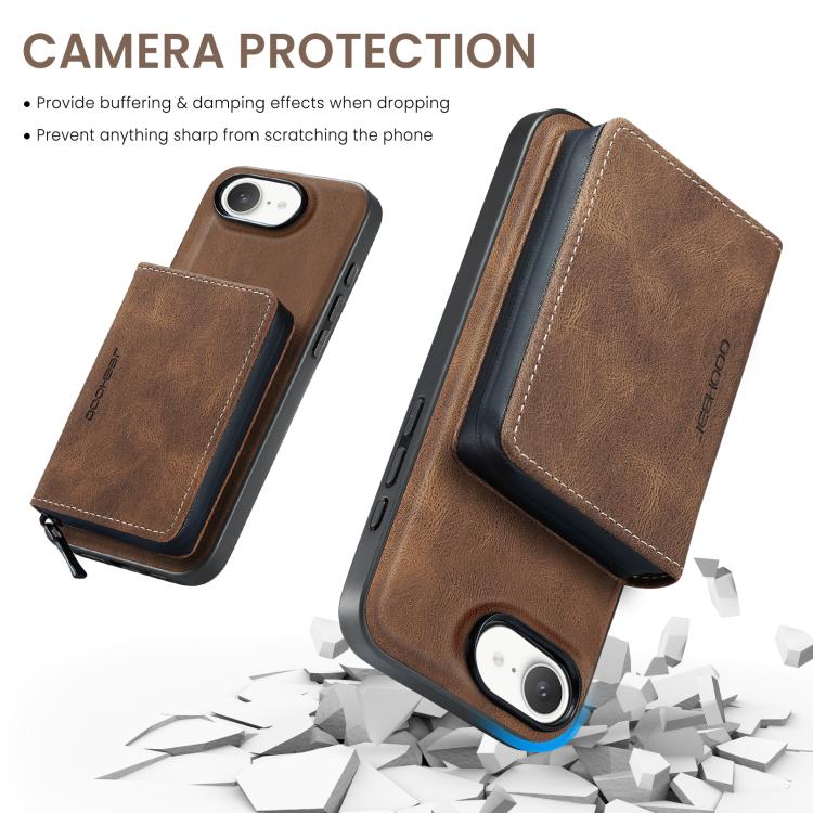 For iPhone 16e JEEHOOD J02 Magnetic Zipper Horizontal Flip Leather Phone Case(Brown) - free shipping - PMc TechLife - Order now!