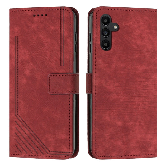 For Samsung Galaxy S25 / S24 5G Skin Feel Stripe Pattern Leather Phone Case with Long Lanyard(Red) - Galaxy S25 5G Cases by PMC Jewellery | Online Shopping South Africa | PMC Jewellery | Buy Now Pay Later Mobicred