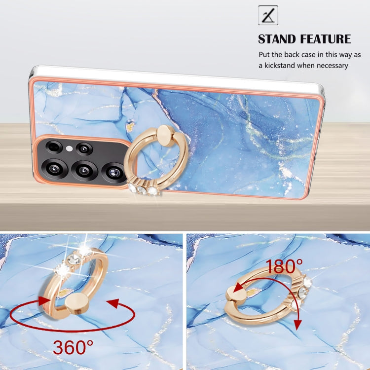 For Samsung Galaxy S25 Ultra 5G Electroplating Marble Dual-side IMD Phone Case with Ring(Blue 018) - Galaxy S25 Ultra 5G Cases by PMC Jewellery | Online Shopping South Africa | PMC Jewellery | Buy Now Pay Later Mobicred