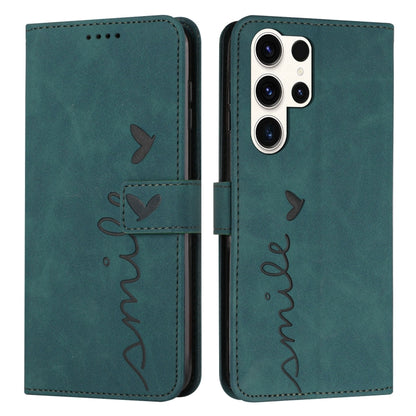 For Samsung Galaxy S25 Ultra 5G Skin Feel Heart Embossed Leather Phone Case with Long Lanyard(Green) - Galaxy S25 Ultra 5G Cases by PMC Jewellery | Online Shopping South Africa | PMC Jewellery | Buy Now Pay Later Mobicred