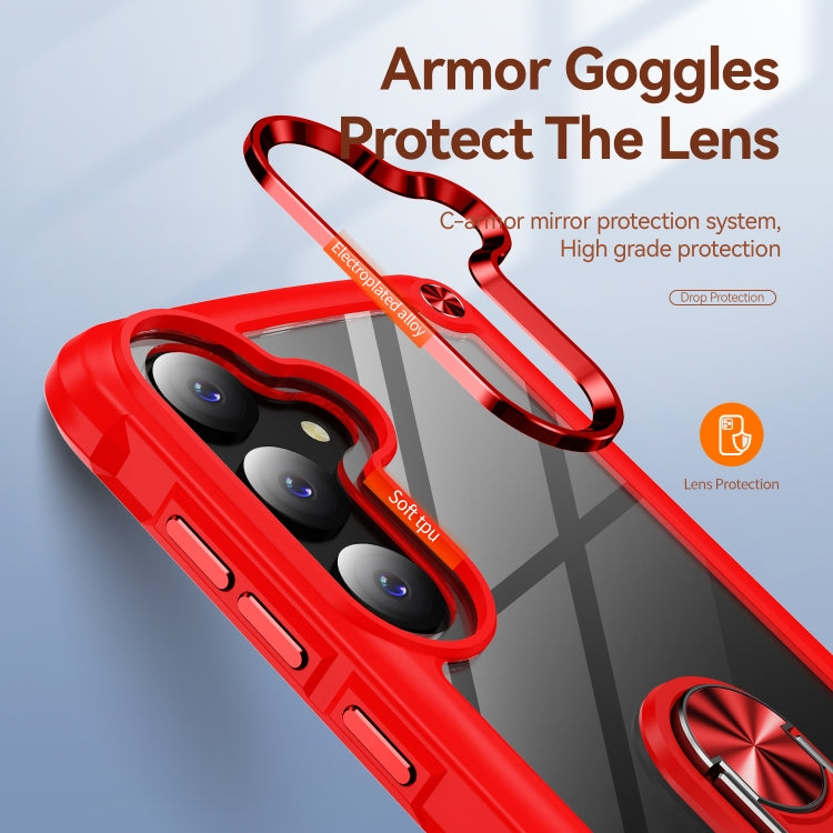 For Samsung Galaxy S25 5G TPU + PC Lens Protection Phone Case with Ring Holder(Red) - Galaxy S25 5G Cases by PMC Jewellery | Online Shopping South Africa | PMC Jewellery | Buy Now Pay Later Mobicred