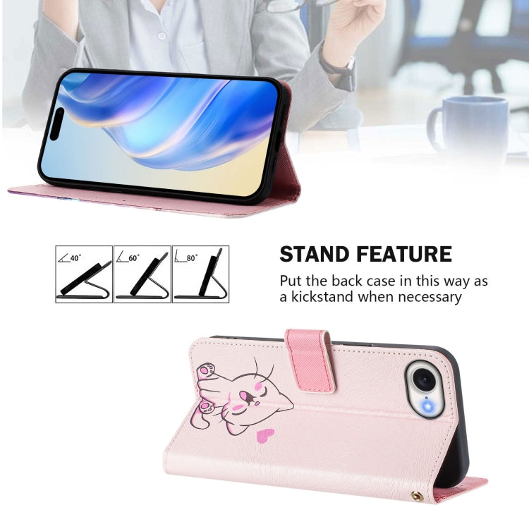 For iPhone 16e Art Colored Drawing Pattern Leather Phone Case(Cute cat) - iPhone 16e Cases by PMC TechLife | Online Shopping South Africa | PMC TechLife | Buy Now Pay Later Mobicred
