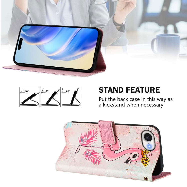 For iPhone 16e Art Colored Drawing Pattern Leather Phone Case(Flamingo) - iPhone 16e Cases by PMC TechLife | Online Shopping South Africa | PMC TechLife | Buy Now Pay Later Mobicred