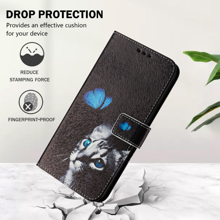 For iPhone 16e Art Colored Drawing Pattern Leather Phone Case(Butterfly cat) - iPhone 16e Cases by PMC TechLife | Online Shopping South Africa | PMC TechLife | Buy Now Pay Later Mobicred