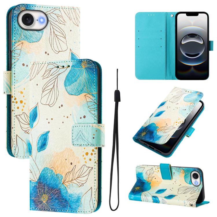 For iPhone 16e Art Colored Drawing Pattern Leather Phone Case(Flowering flowers) - iPhone 16e Cases by PMC TechLife | Online Shopping South Africa | PMC TechLife | Buy Now Pay Later Mobicred