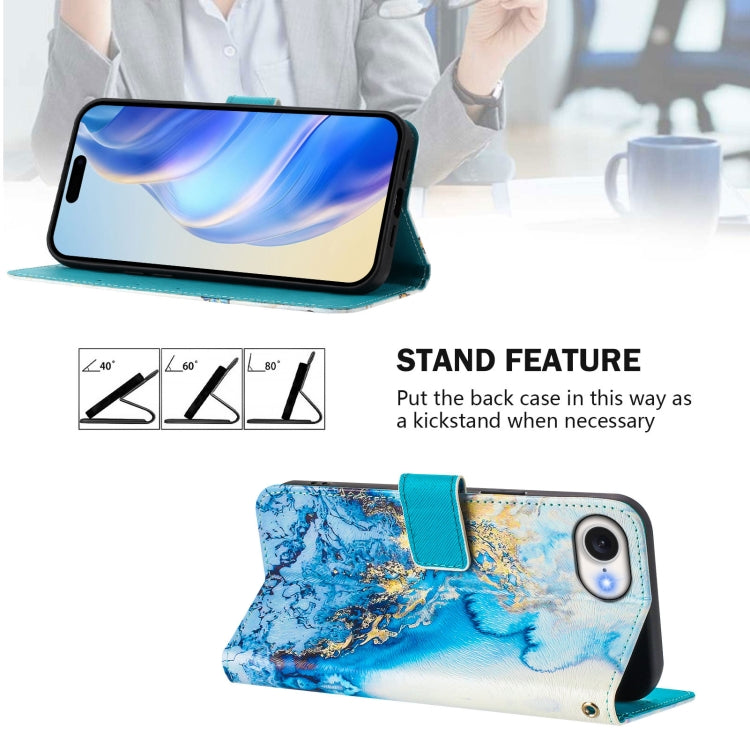 For iPhone 16e Art Colored Drawing Pattern Leather Phone Case(Ocean marble) - iPhone 16e Cases by PMC TechLife | Online Shopping South Africa | PMC TechLife | Buy Now Pay Later Mobicred