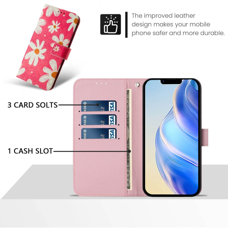 For iPhone 16e Art Colored Drawing Pattern Leather Phone Case(Pink daisy) - iPhone 16e Cases by PMC TechLife | Online Shopping South Africa | PMC TechLife | Buy Now Pay Later Mobicred