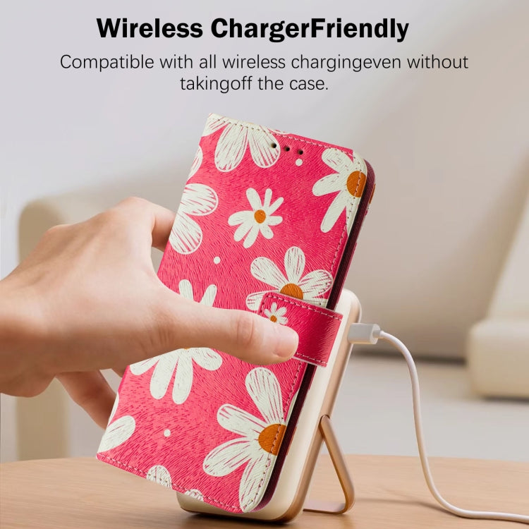 For iPhone 16e Art Colored Drawing Pattern Leather Phone Case(Pink daisy) - iPhone 16e Cases by PMC TechLife | Online Shopping South Africa | PMC TechLife | Buy Now Pay Later Mobicred