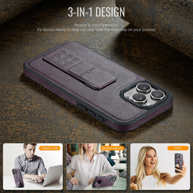 For iPhone 16 Pro Max Fierre Shann Oil Wax Cow Leather Holder Back Phone Case(Purple) - iPhone 16 Pro Max Cases by FIERRE SHANN | Online Shopping South Africa | PMC Jewellery | Buy Now Pay Later Mobicred