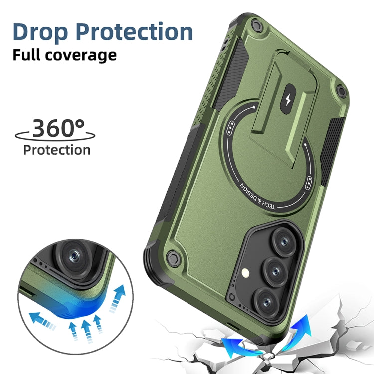 For Samsung Galaxy S24+ 5G / S25+ 5G Armor MagSafe Holder PC Hybrid TPU Phone Case(Army Green) - Galaxy S25+ 5G Cases by PMC Jewellery | Online Shopping South Africa | PMC Jewellery | Buy Now Pay Later Mobicred