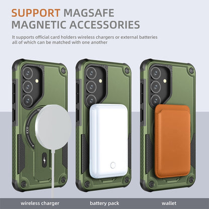 For Samsung Galaxy S24+ 5G / S25+ 5G Armor MagSafe Holder PC Hybrid TPU Phone Case(Army Green) - Galaxy S25+ 5G Cases by PMC Jewellery | Online Shopping South Africa | PMC Jewellery | Buy Now Pay Later Mobicred