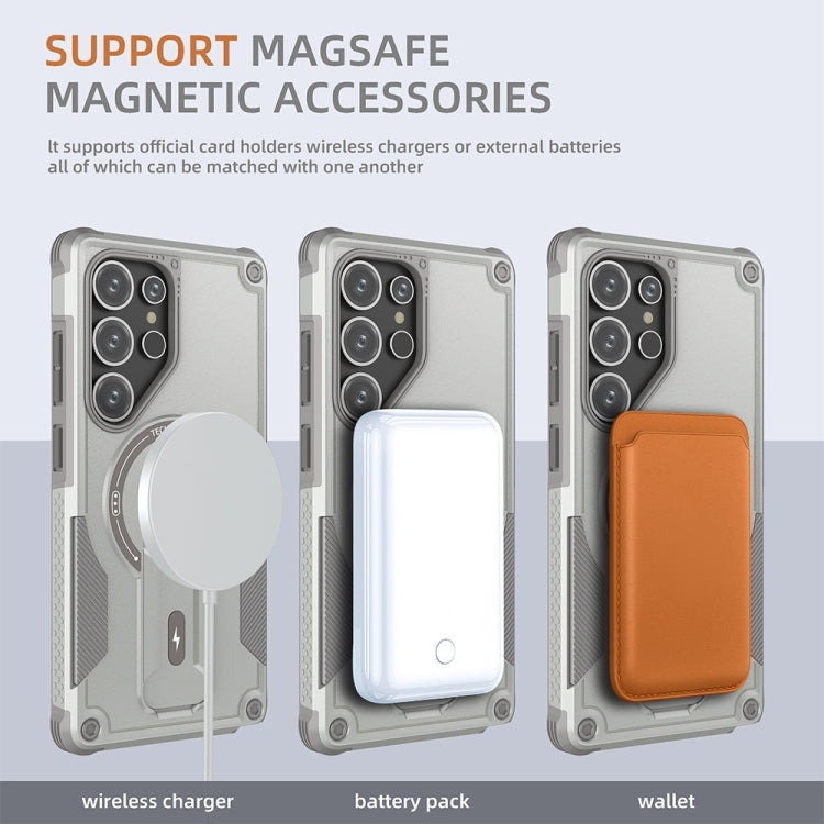 For Samsung Galaxy S25 Ultra 5G Armor MagSafe Holder PC Hybrid TPU Phone Case(Grey) - Galaxy S25 Ultra 5G Cases by PMC Jewellery | Online Shopping South Africa | PMC Jewellery | Buy Now Pay Later Mobicred