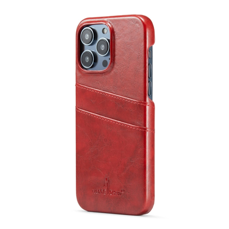 For iPhone 16 Pro Max Fierre Shann Retro Oil Wax Texture Card Slots PU Leather Phone Case(Red) - iPhone 16 Pro Max Cases by FIERRE SHANN | Online Shopping South Africa | PMC Jewellery | Buy Now Pay Later Mobicred