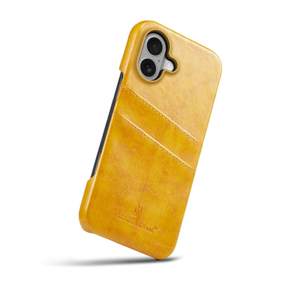 For iPhone 16 Plus Fierre Shann Retro Oil Wax Texture Card Slots PU Leather Phone Case(Yellow) - iPhone 16 Plus Cases by FIERRE SHANN | Online Shopping South Africa | PMC Jewellery | Buy Now Pay Later Mobicred